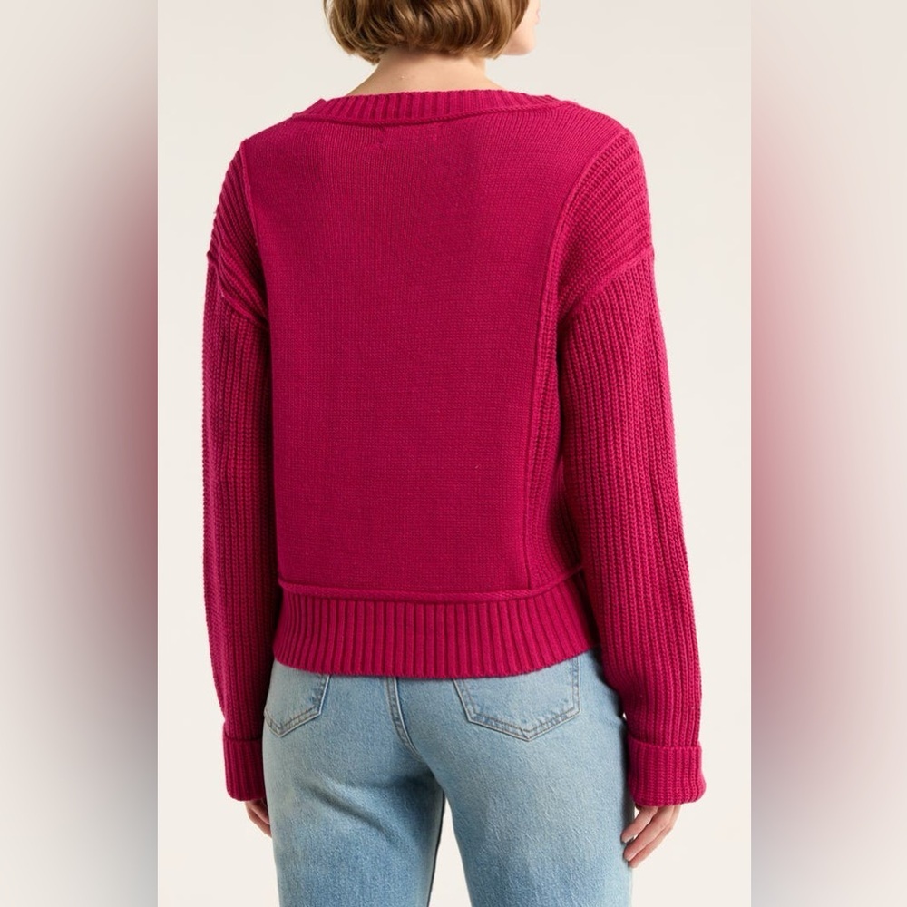 Lucky Brand Textured V-Neck Sweater in Sangria - Picture 2 of 14